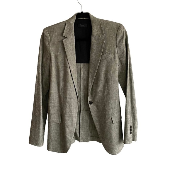 THEORY Linen Blazer Grey 2 - Picture 1 of 12